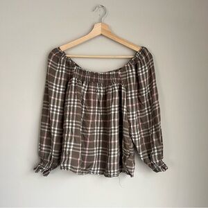 Como Vintage Green Pink Plaid Off The Shoulder Blouse Size Small